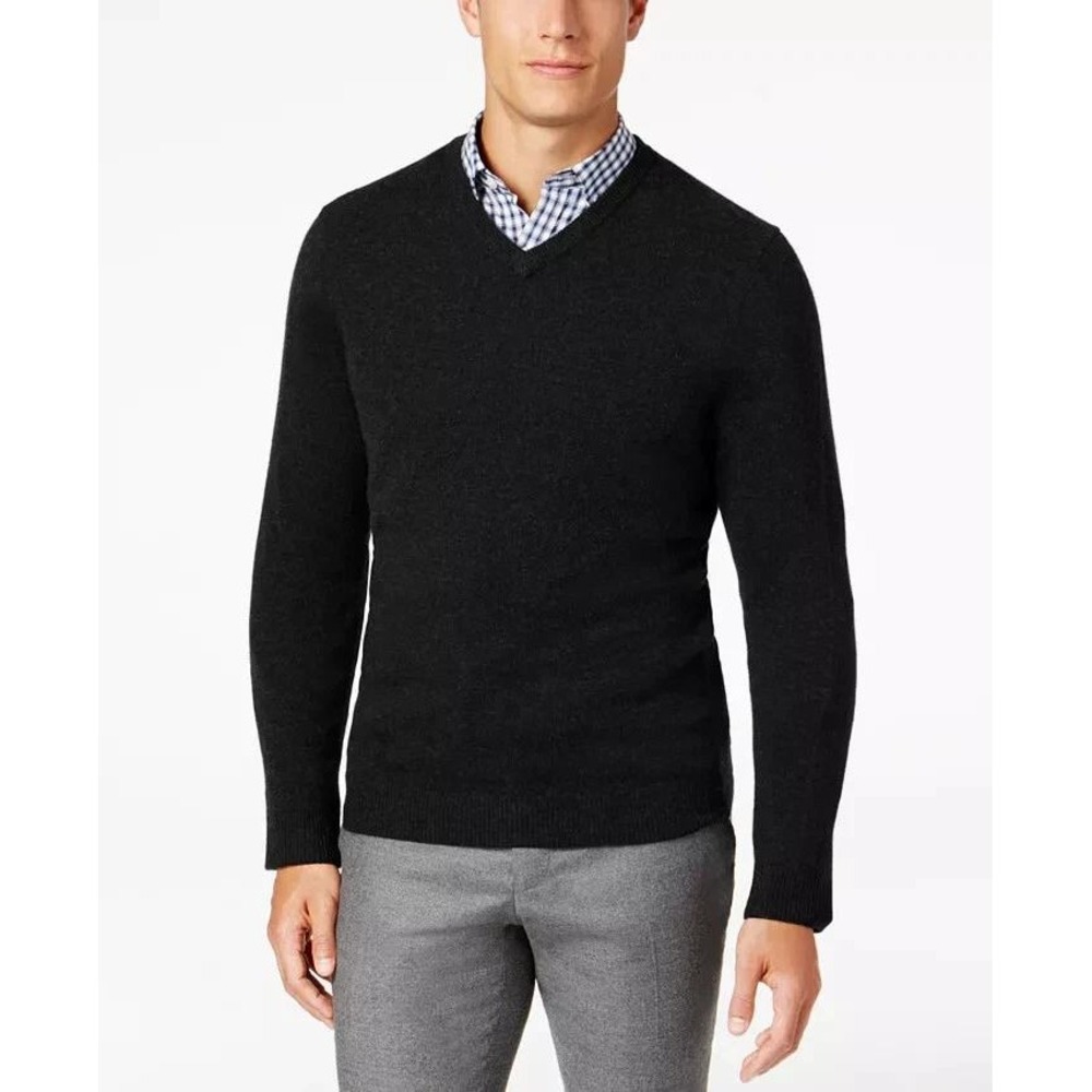 NWOT Club Room V-neck Sweater Men's L Black 100% Cashmere Luxury Knit
